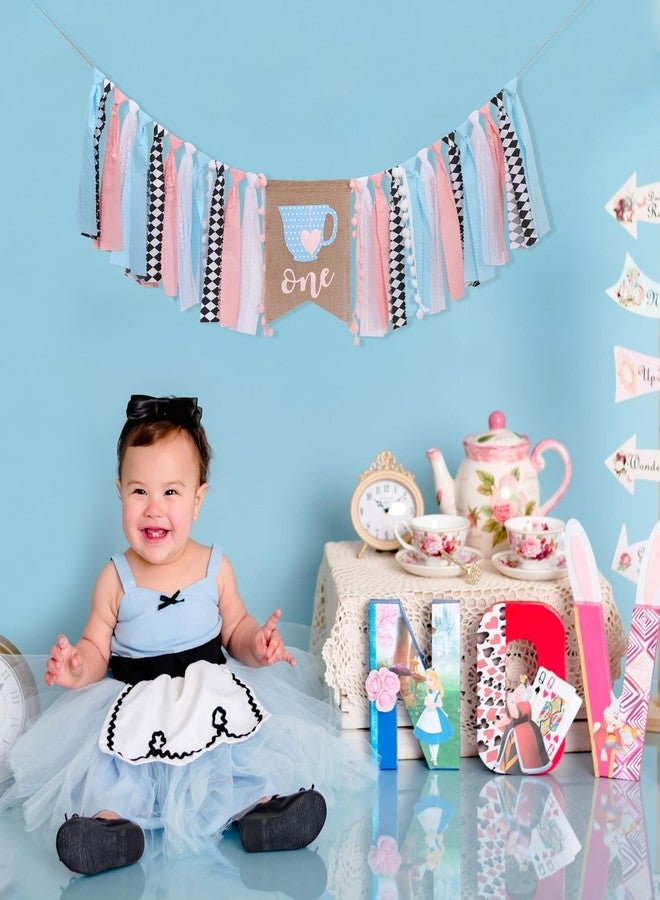 UOAOU Tea Party 1st Birthday High Chair Banner - Alice Princess Tea Party Decorations, Teapot One Birthday Banner, Alice In Onederland Garland, For Vintage Afternoon Teas Decorations Supplies - Image 3